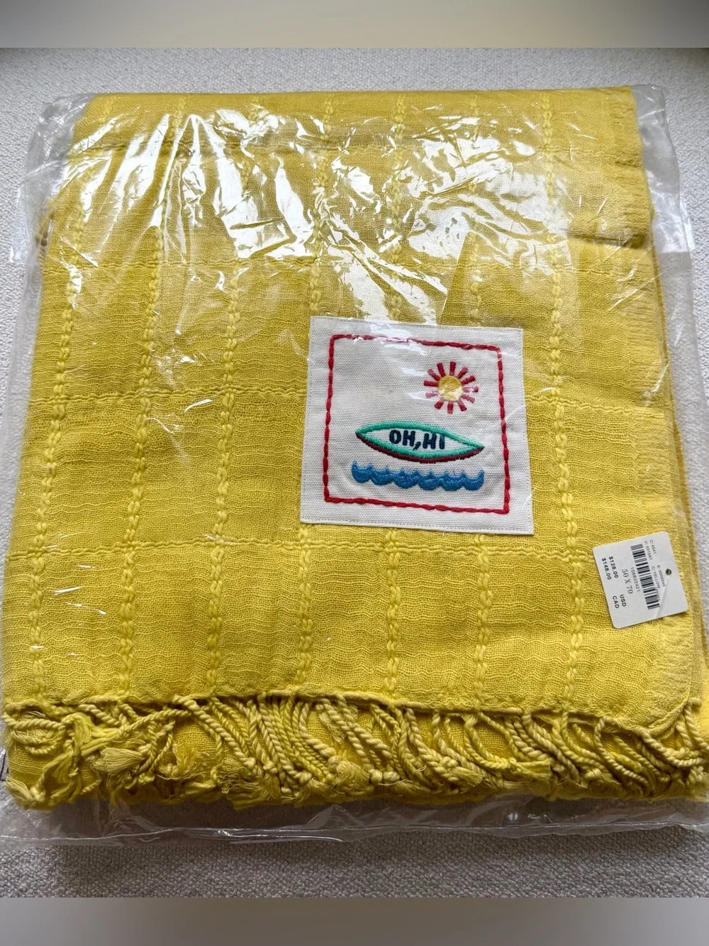 Anthropologie Desiree Cotton Windowpane Patch Throw Blanket 50x70 Yellow NWT